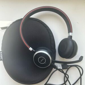 Jabra Black and Red Headset with Case and charging cable